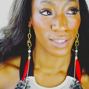 Glamorous Red Feather Earrings